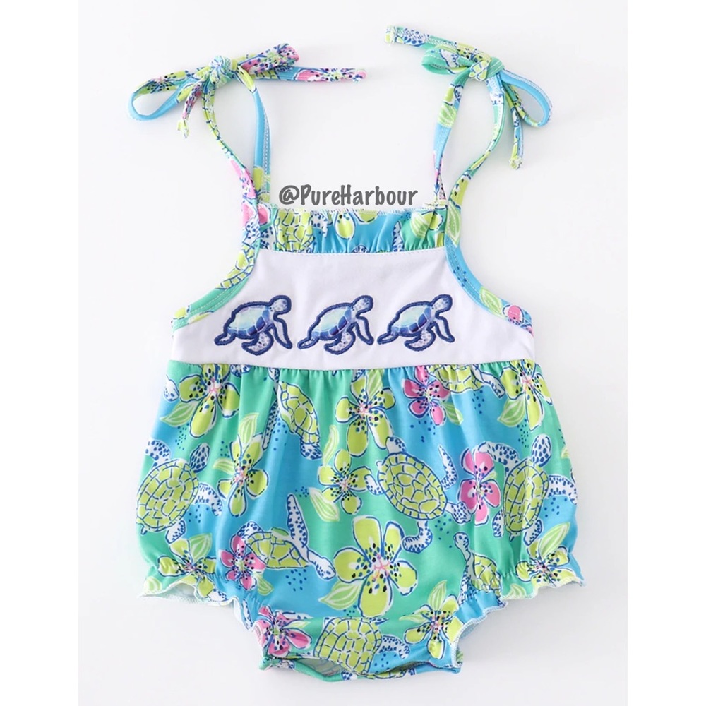 Sea Turtle Appliqué Girl Bubble Romper